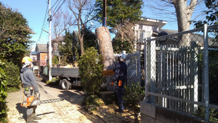 最後太い部分もクレーンで慎重に下ろしました。